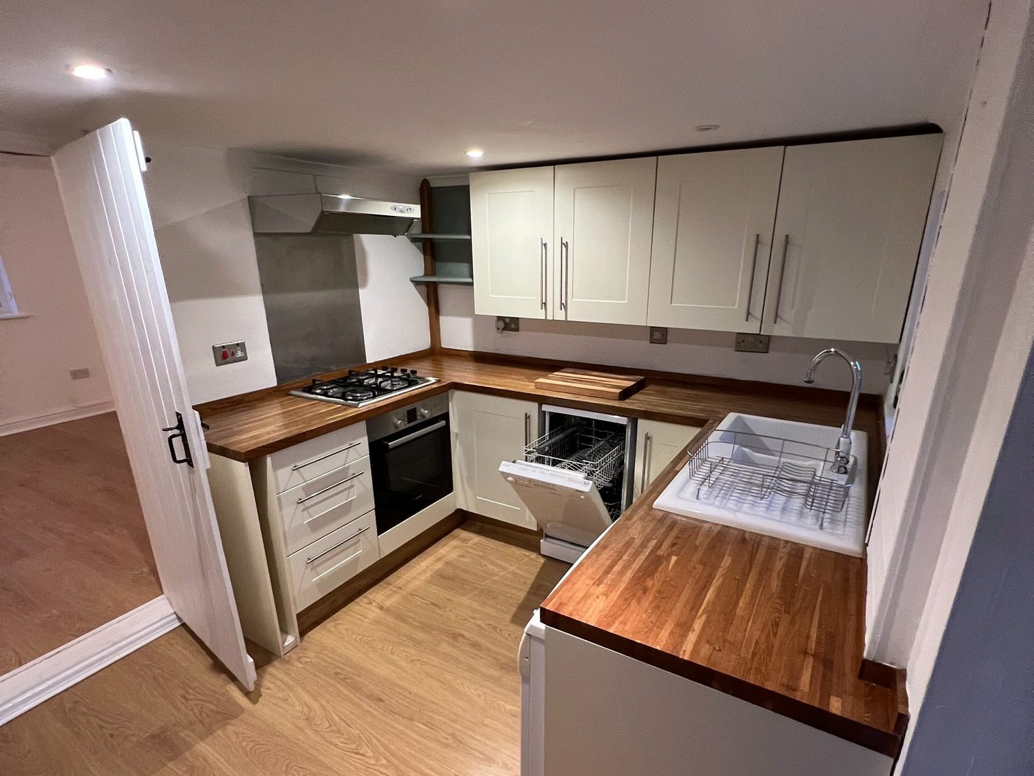 A refitted kitchen with solid wood worktops